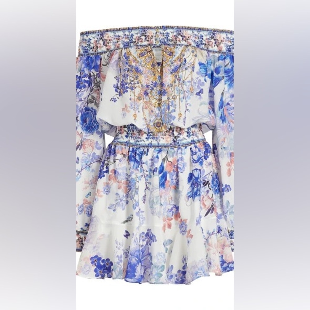 $$699 Camilla Women's True Bloom Silk Off-the-Shoulder Minidress size xs - Picture 2 of 8